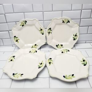 FARVAL Made in Portugal Lot of 4 Hand Painted Ceramic Dinner Plates Theme Olive